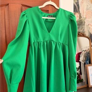 Green Puff Sleeve Mini Dress